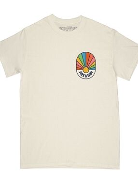 Free & Easy Men's Short Sleeve Tee in Cream with Sunrise Graphic